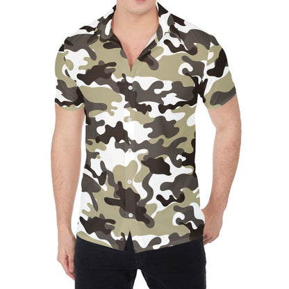 Brown And White Camouflage Print Men's Shirt
