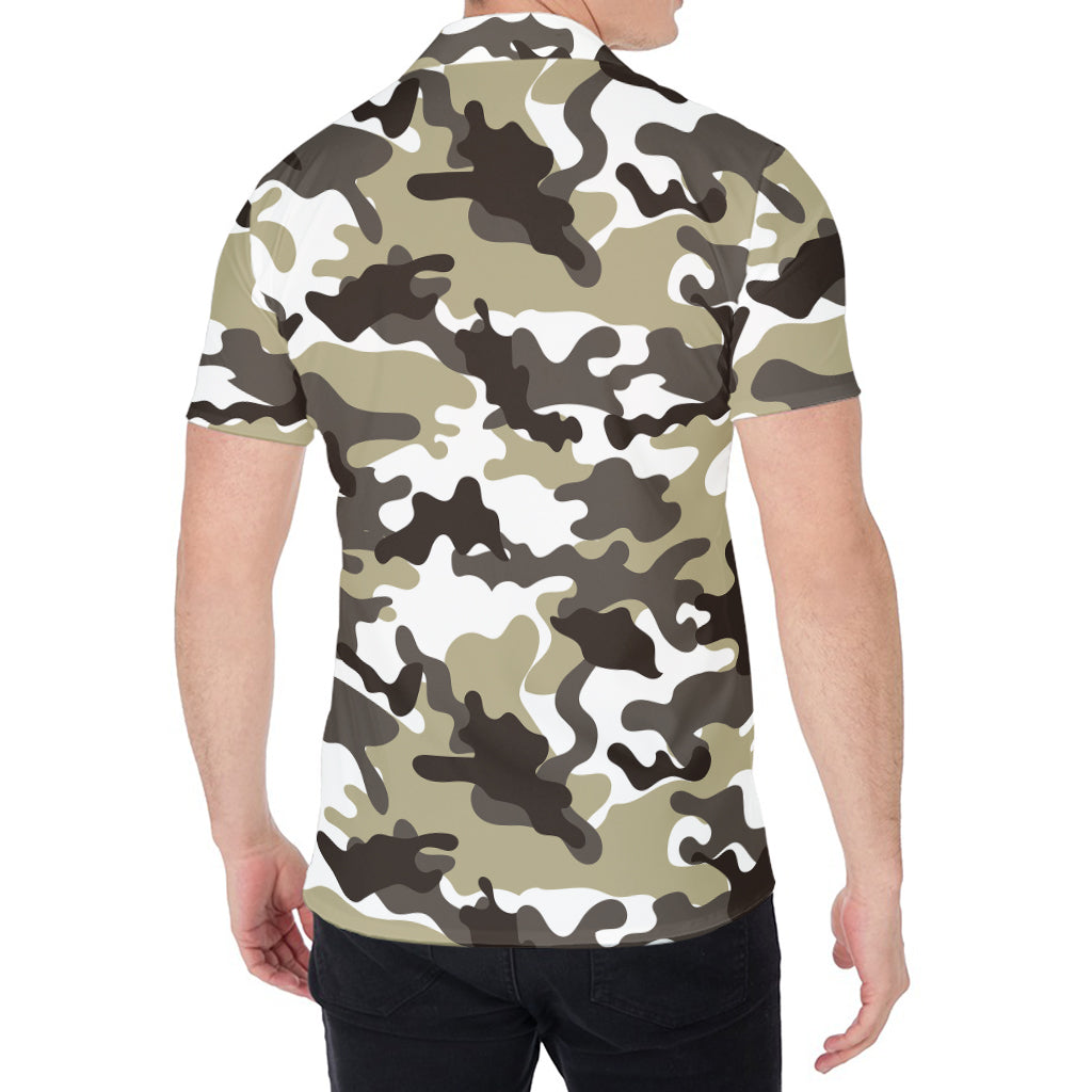 Brown And White Camouflage Print Men's Shirt