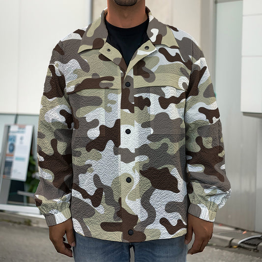 Brown And White Camouflage Print Men's Shirt Jacket