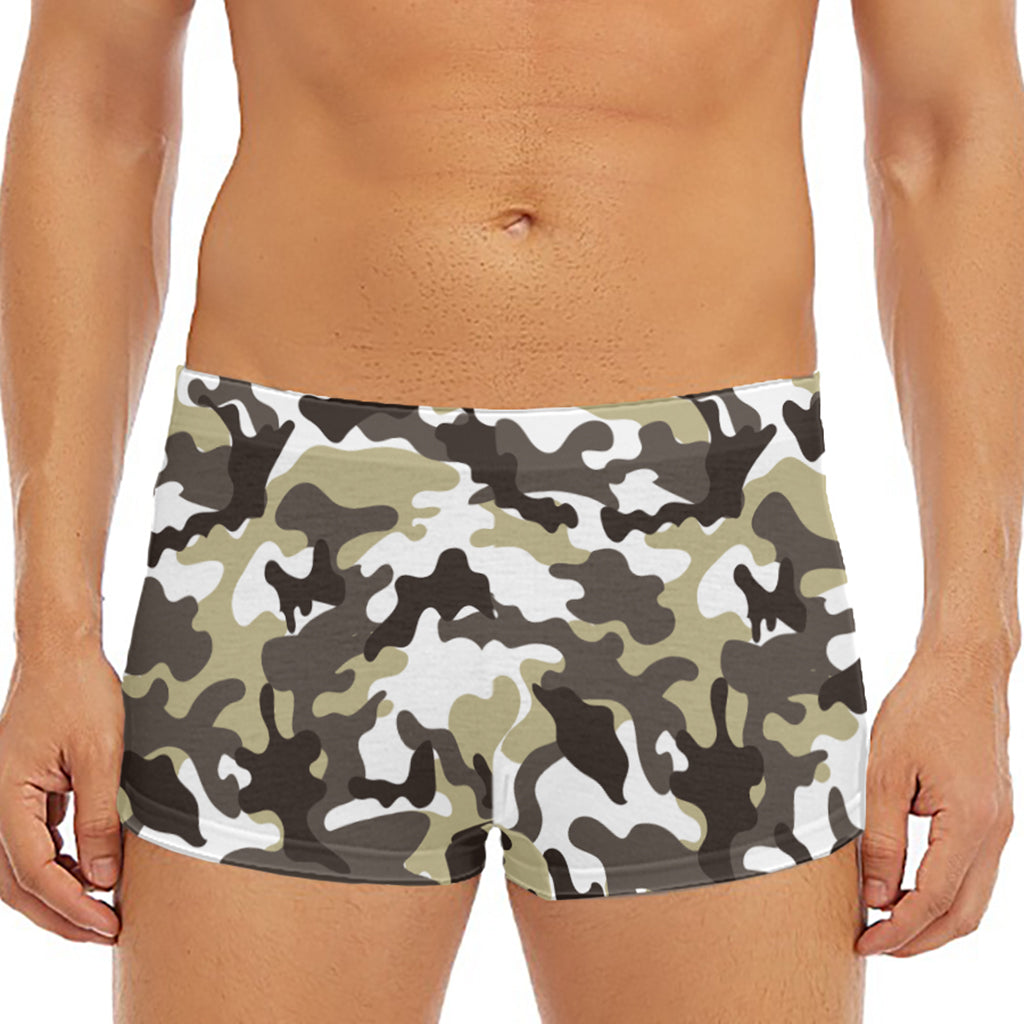 Brown And White Camouflage Print Men's Short Boxer Briefs