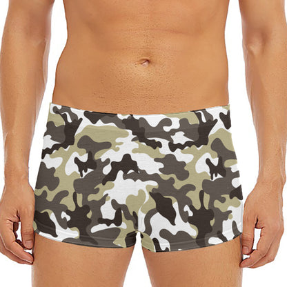 Brown And White Camouflage Print Men's Short Boxer Briefs