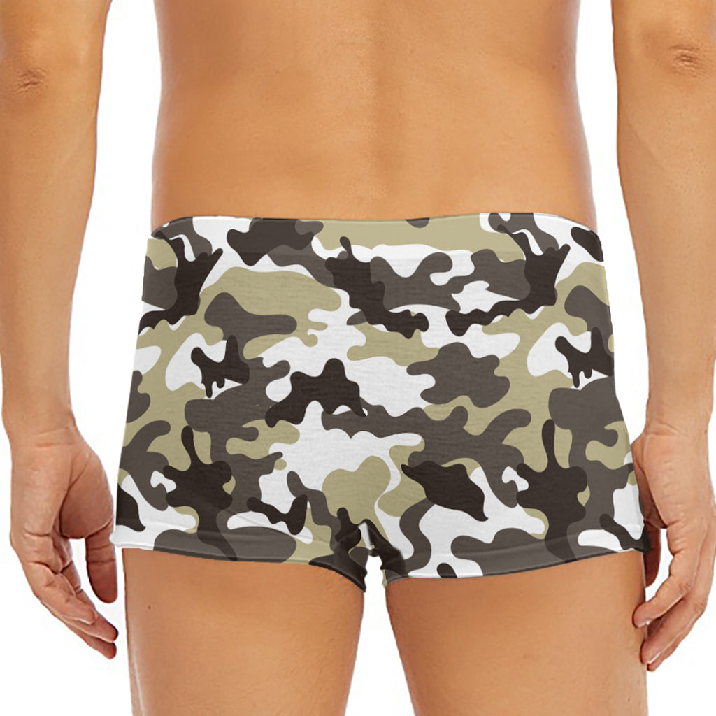 Brown And White Camouflage Print Men's Short Boxer Briefs