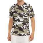 Brown And White Camouflage Print Men's Short Sleeve Rash Guard