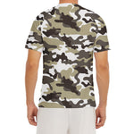 Brown And White Camouflage Print Men's Short Sleeve Rash Guard