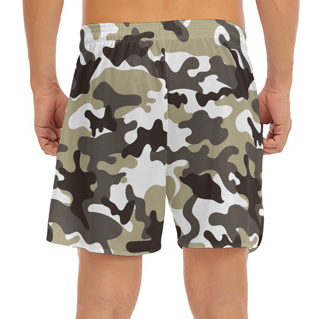 Brown And White Camouflage Print Men's Split Running Shorts