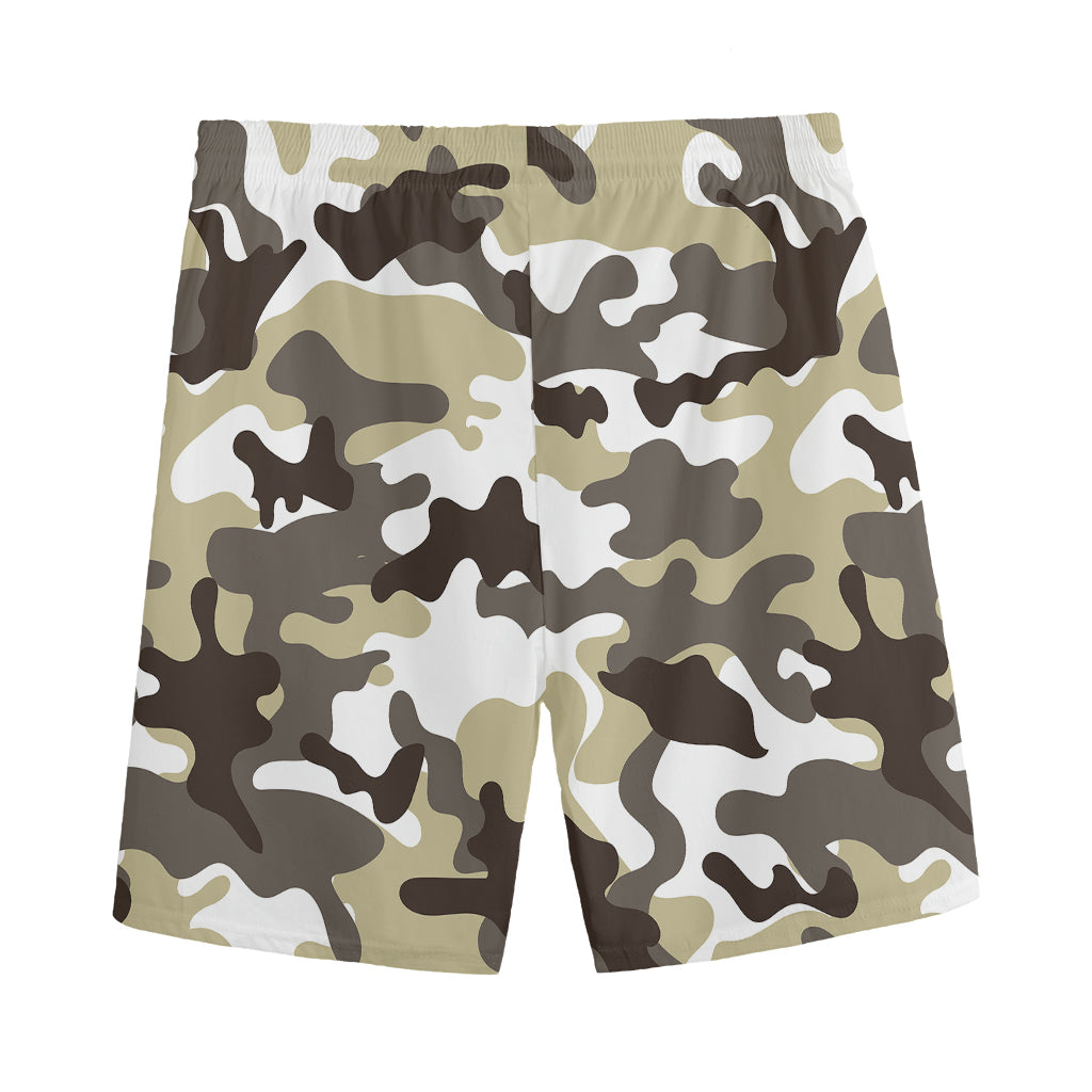 Brown And White Camouflage Print Men's Sports Shorts