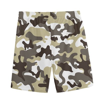Brown And White Camouflage Print Men's Sports Shorts