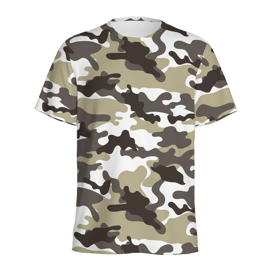 Brown And White Camouflage Print Men's Sports T-Shirt
