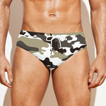 Brown And White Camouflage Print Men's Swim Briefs