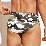 Brown And White Camouflage Print Men's Swim Briefs