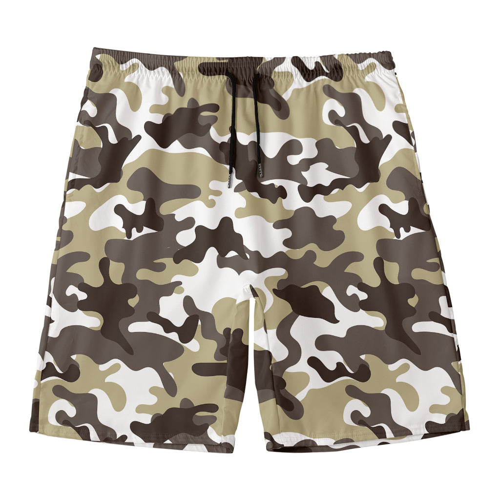 Brown And White Camouflage Print Men's Swim Trunks
