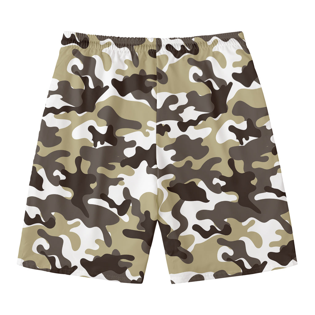 Brown And White Camouflage Print Men's Swim Trunks