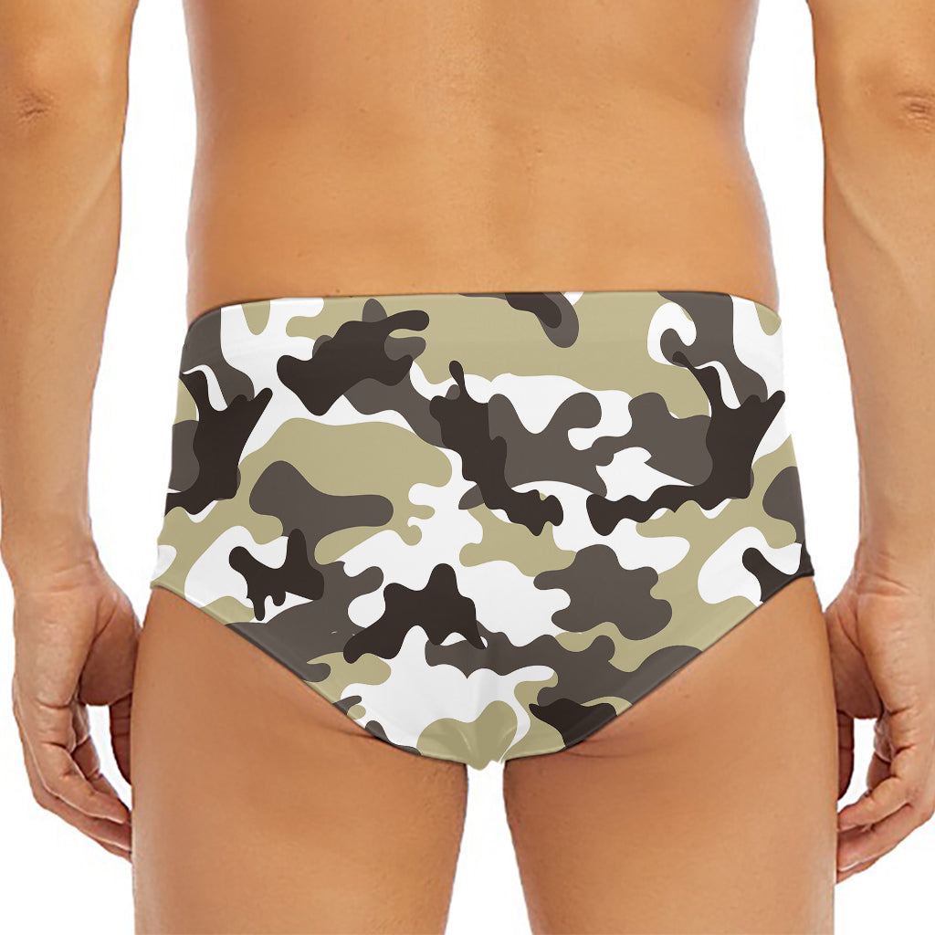 Brown And White Camouflage Print Men's Triangle Swim Briefs