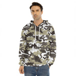 Brown And White Camouflage Print Men's Velvet Pullover Hoodie