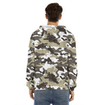 Brown And White Camouflage Print Men's Velvet Pullover Hoodie
