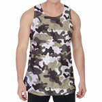 Brown And White Camouflage Print Men's Velvet Tank Top