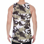 Brown And White Camouflage Print Men's Velvet Tank Top