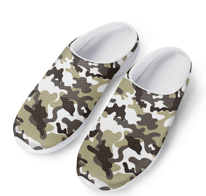 Brown And White Camouflage Print Mesh Casual Shoes