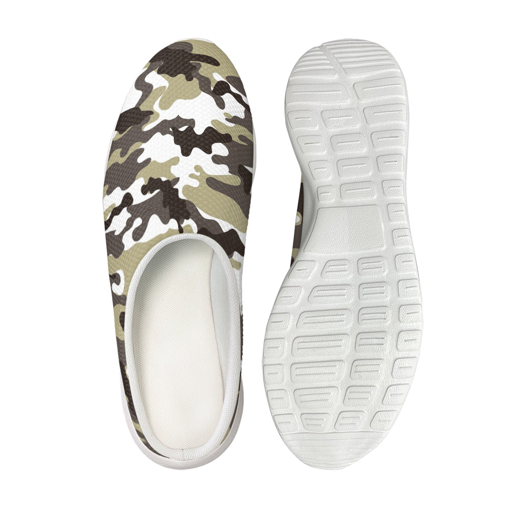 Brown And White Camouflage Print Mesh Casual Shoes
