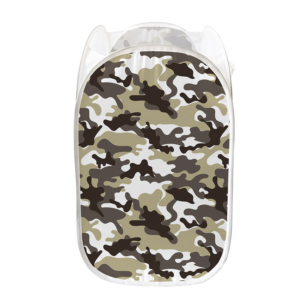 Brown And White Camouflage Print Mesh Laundry Hamper