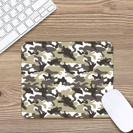 Brown And White Camouflage Print Mouse Pad