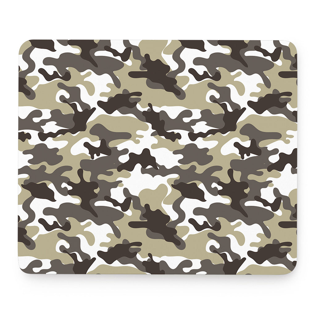 Brown And White Camouflage Print Mouse Pad
