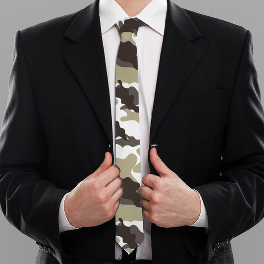 Brown And White Camouflage Print Necktie