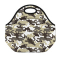Brown And White Camouflage Print Neoprene Lunch Bag