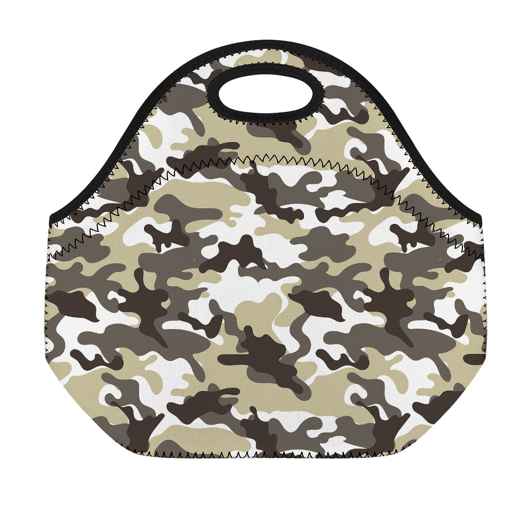 Brown And White Camouflage Print Neoprene Lunch Bag
