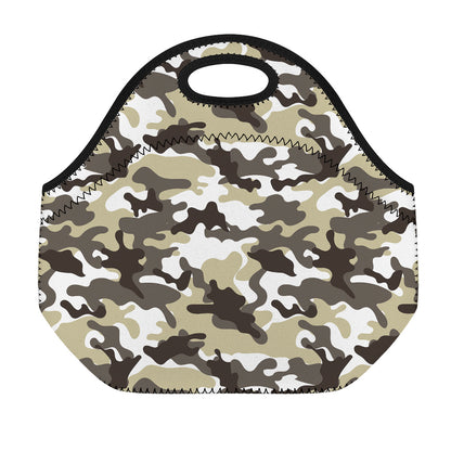 Brown And White Camouflage Print Neoprene Lunch Bag