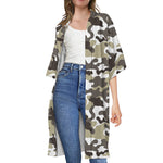 Brown And White Camouflage Print Open Front Beach Cover Up
