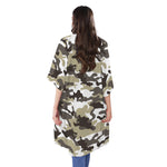 Brown And White Camouflage Print Open Front Beach Cover Up