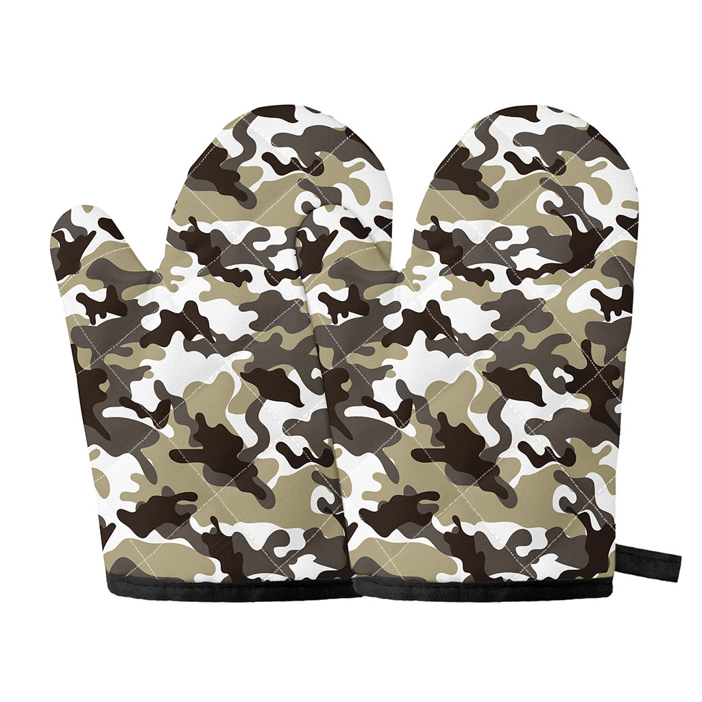 Brown And White Camouflage Print Oven Mitts