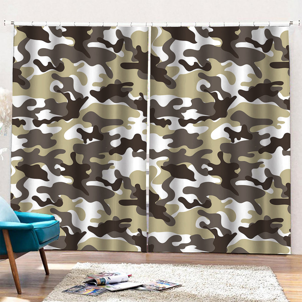 Brown And White Camouflage Print Pencil Pleat Curtains