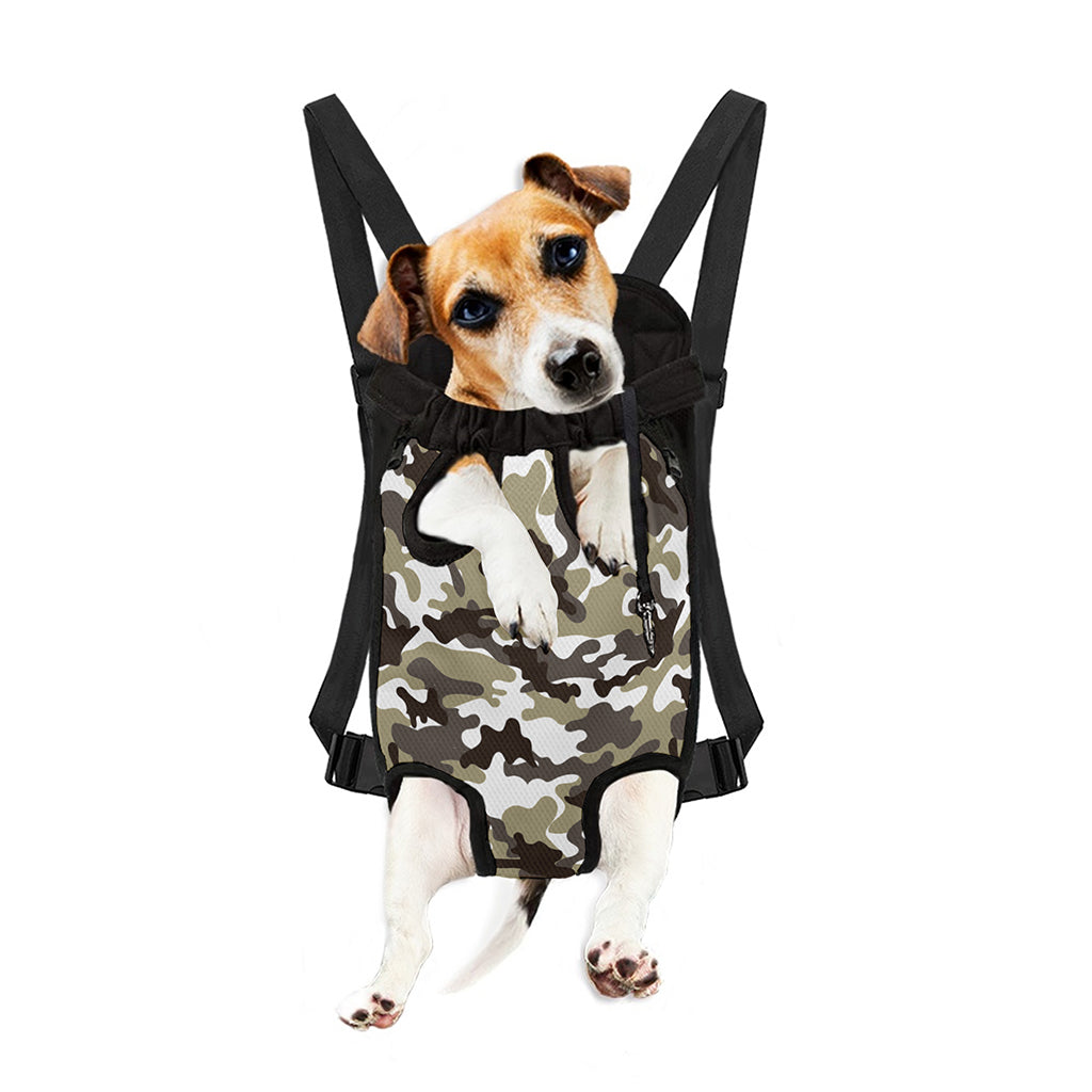 Brown And White Camouflage Print Pet Carrier Backpack