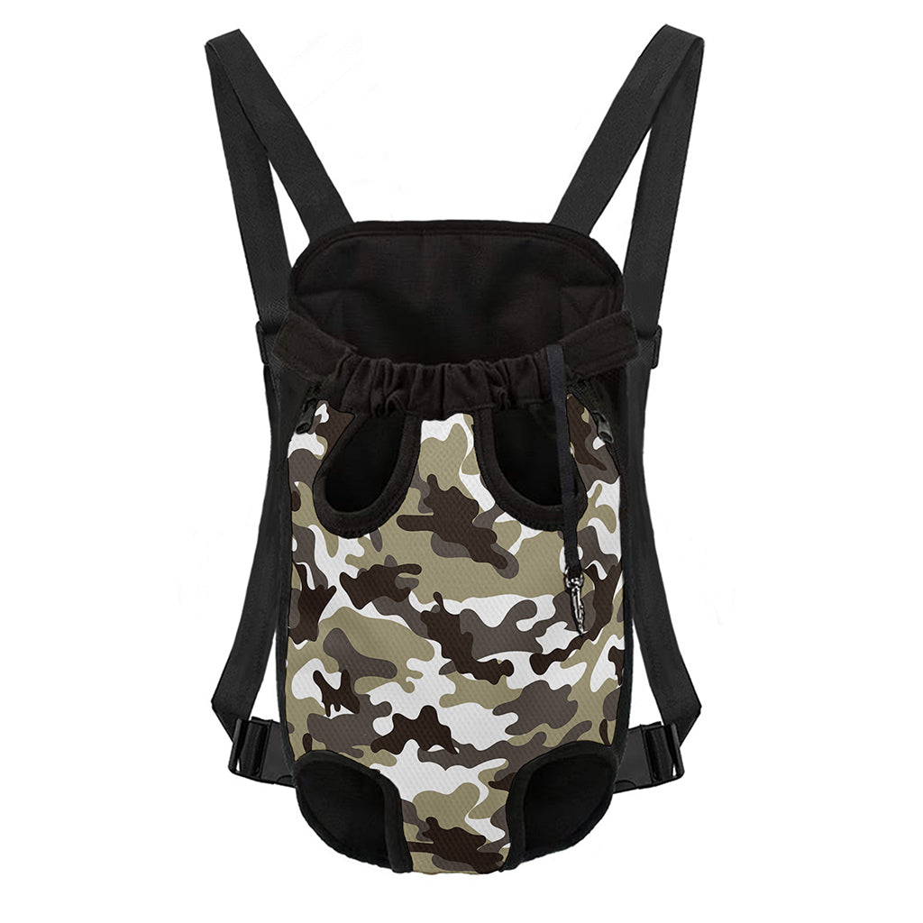 Brown And White Camouflage Print Pet Carrier Backpack