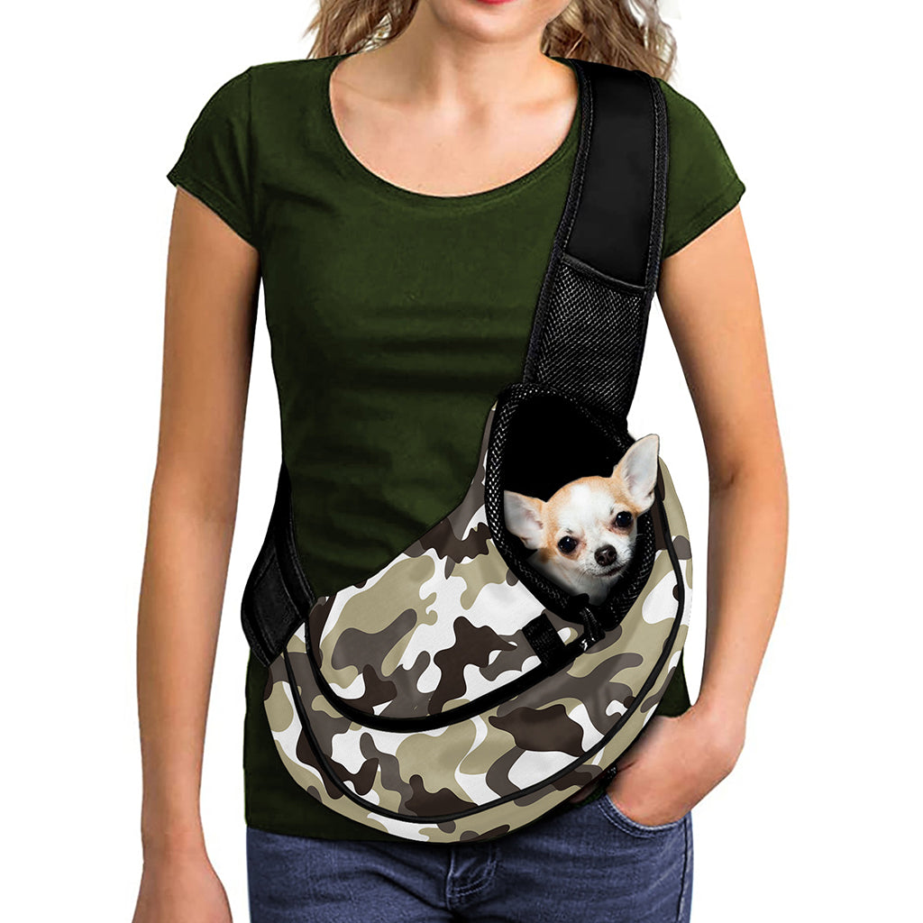 Brown And White Camouflage Print Pet Sling Carrier