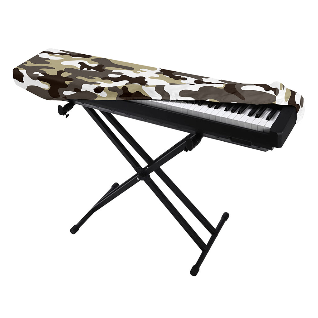 Brown And White Camouflage Print Piano Keyboard Cover