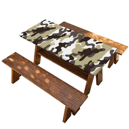 Brown And White Camouflage Print Picnic Table Cover