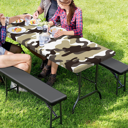 Brown And White Camouflage Print Picnic Table Cover