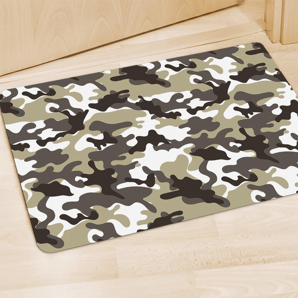 Brown And White Camouflage Print Polyester Doormat