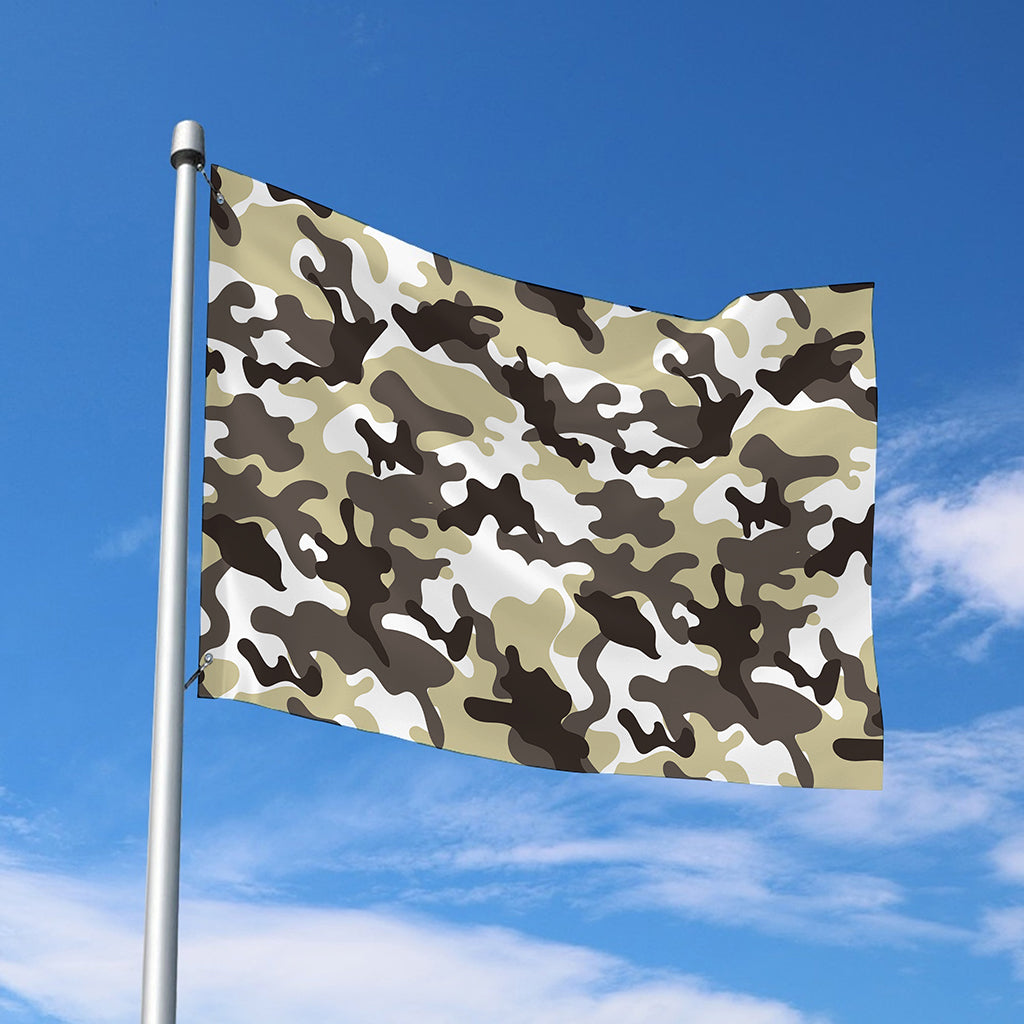 Brown And White Camouflage Print Polyester Flag