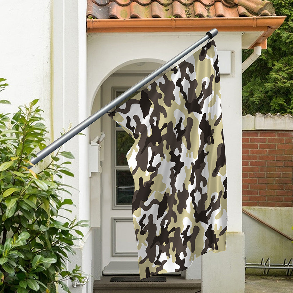 Brown And White Camouflage Print Polyester Flag