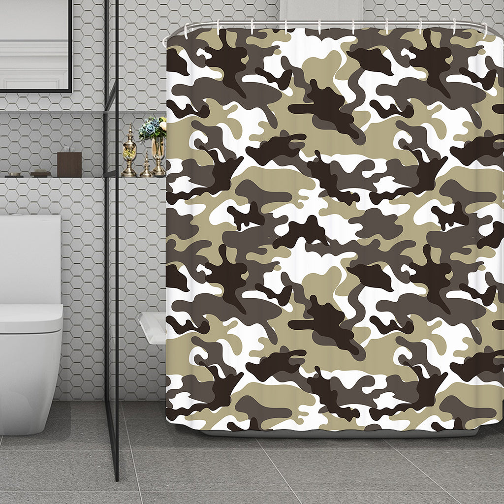 Brown And White Camouflage Print Polyester Shower Curtain
