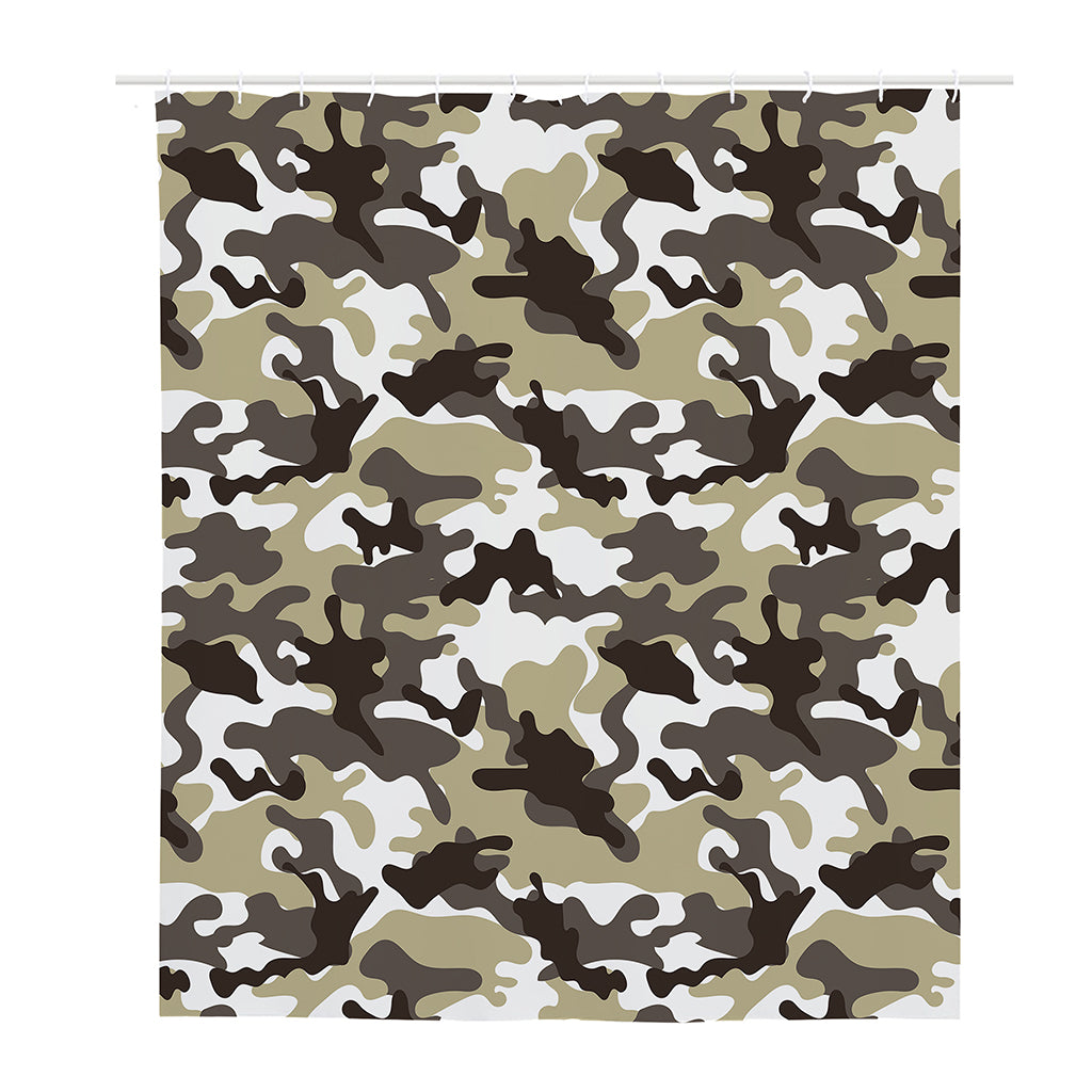 Brown And White Camouflage Print Polyester Shower Curtain