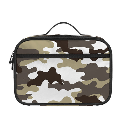 Brown And White Camouflage Print Portable Lunch Bag