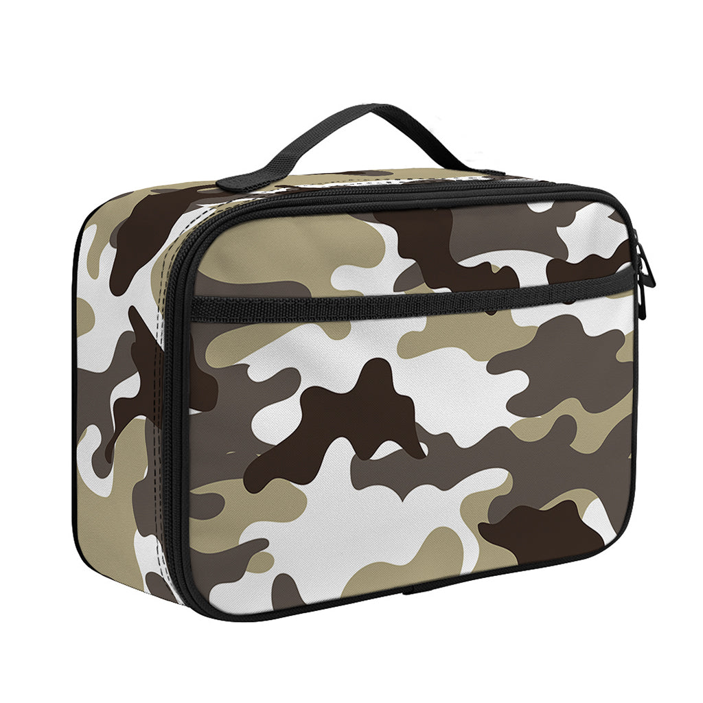 Brown And White Camouflage Print Portable Lunch Bag