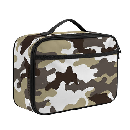 Brown And White Camouflage Print Portable Lunch Bag