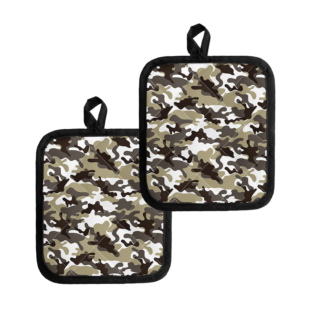 Brown And White Camouflage Print Pot Holders