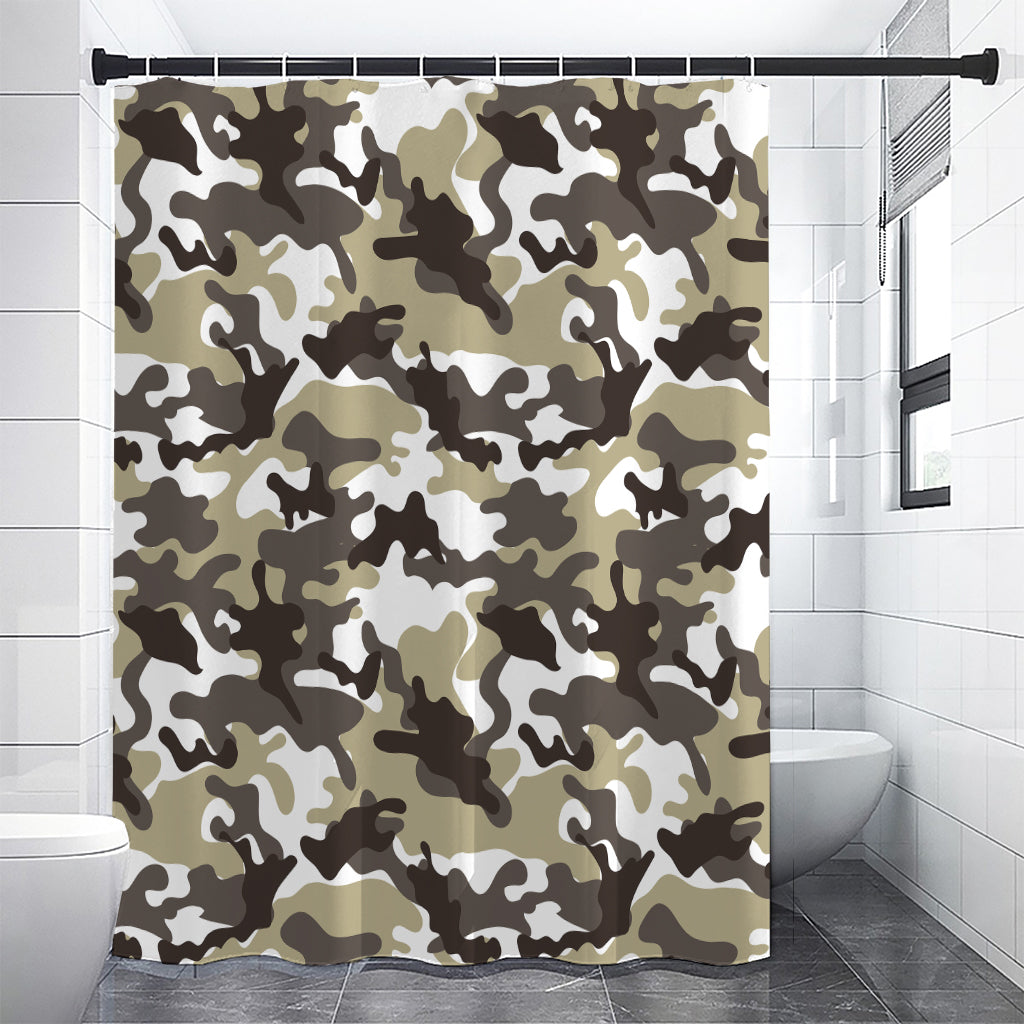Brown And White Camouflage Print Premium Shower Curtain